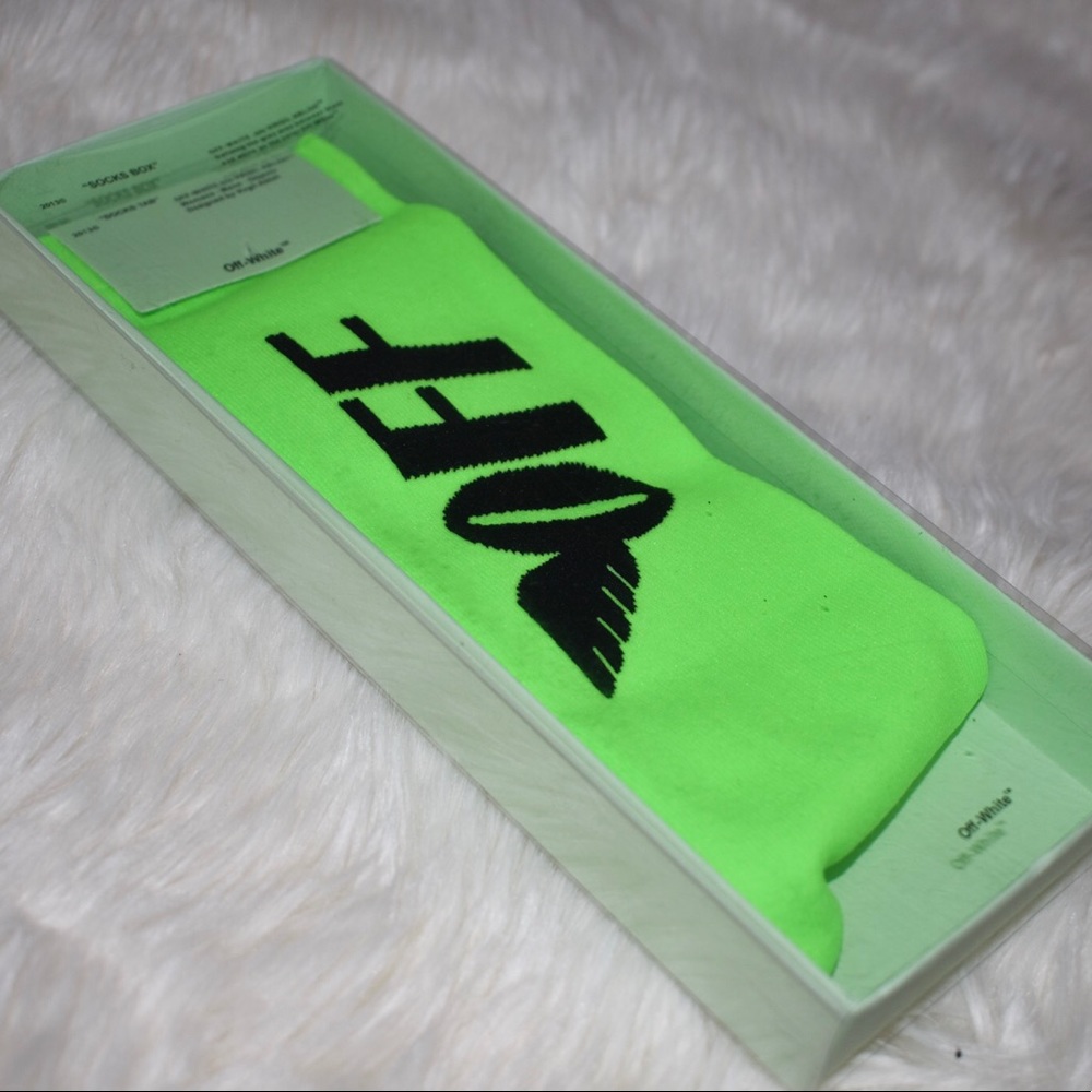 Off-White “Wings” Socks in Neon Green